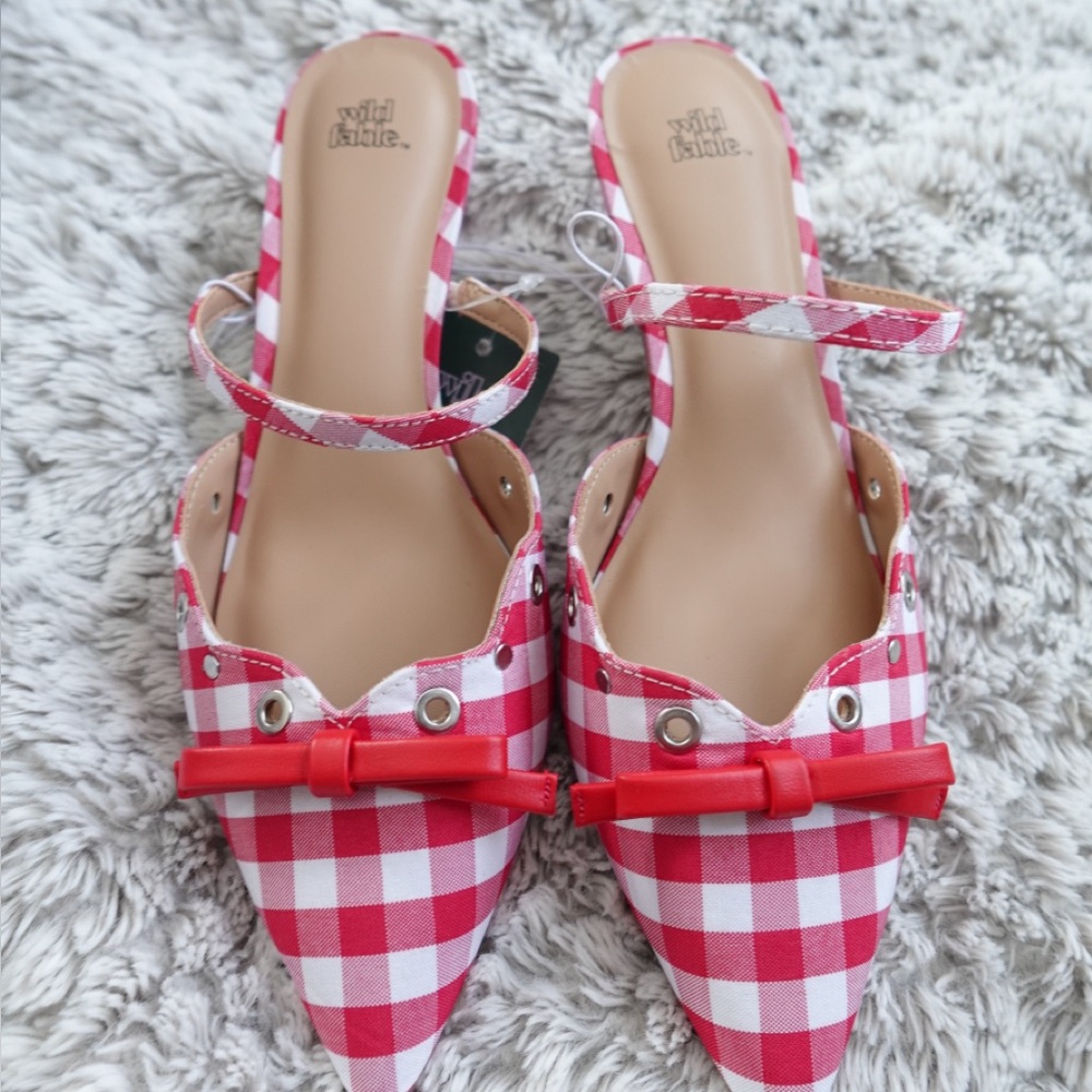 Wild Fable Red Checkered Mules with Bow
